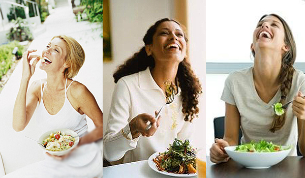 Women eating salad